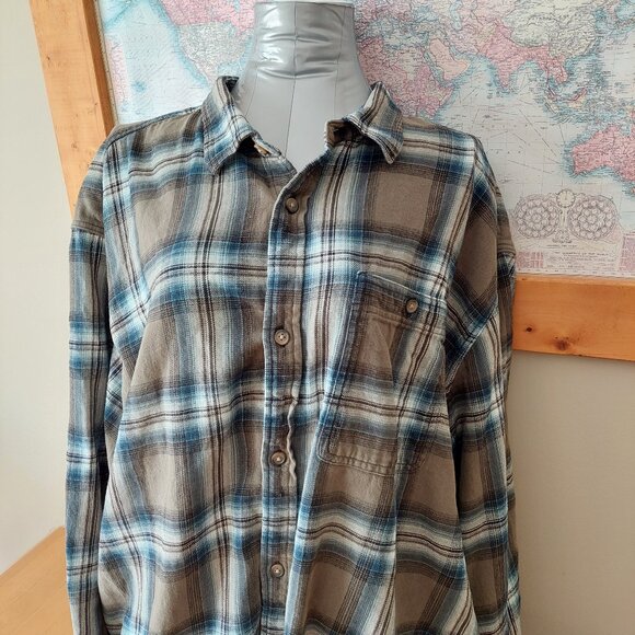 Old Navy Oversized Gender-Neutral Patterned Flannel Shirt Gray Olive Size XXXL - Picture 2 of 11